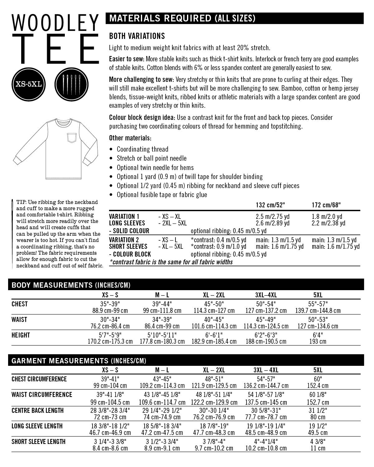 Woodley Tee PDF - Men's Sizing
