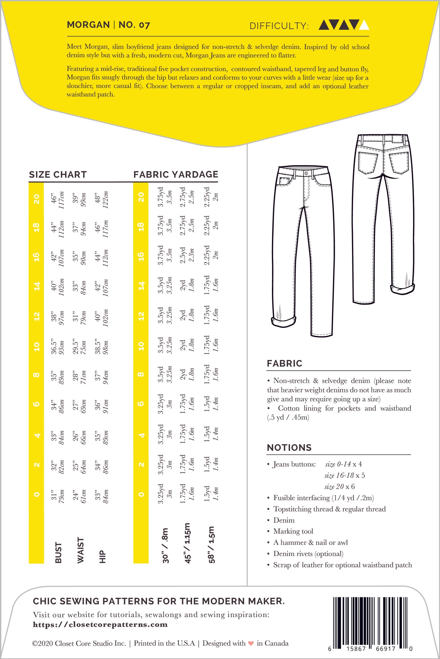 envelope back of Morgan jeans sewing pattern by closet core patterns