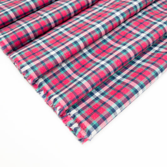 Pink and Blue Flannel in Plaid - Deadstock