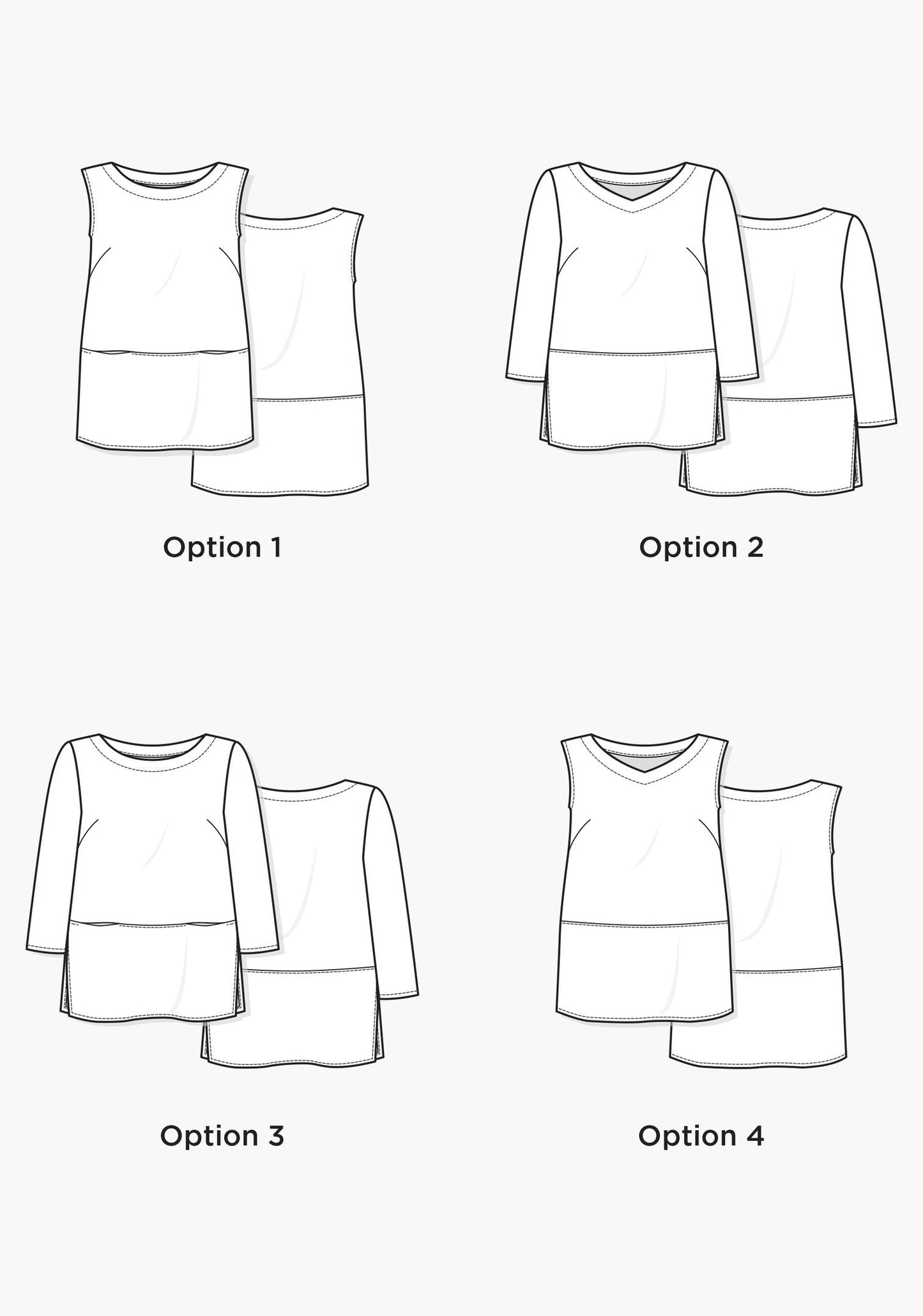 line drawing of uniform tunic sewing pattern by grainline studio