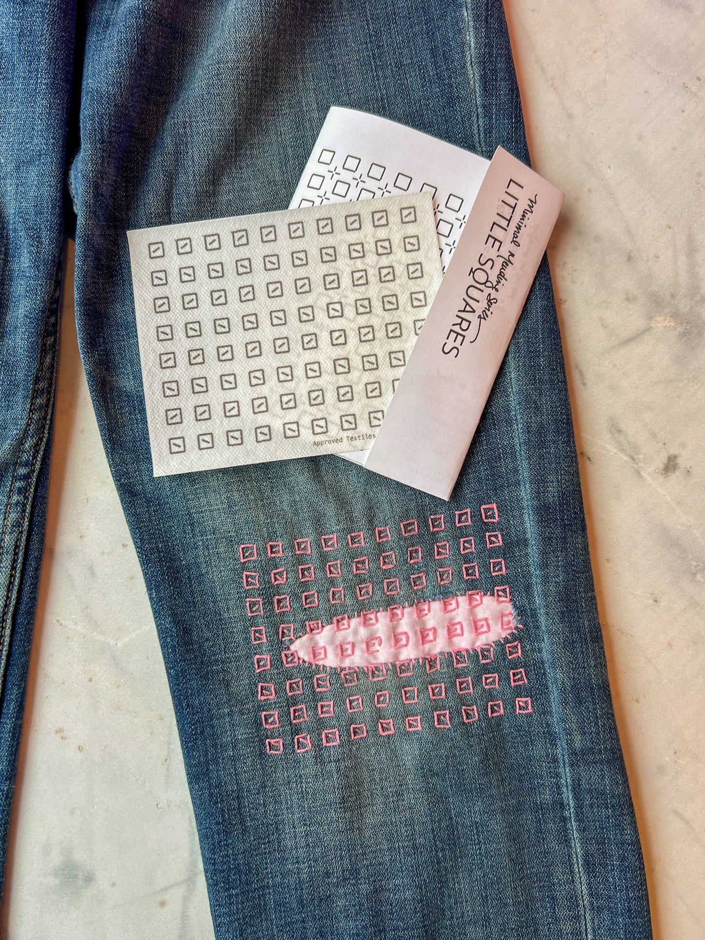 Little Squares - Minimal Mending + Embellishment Transfer