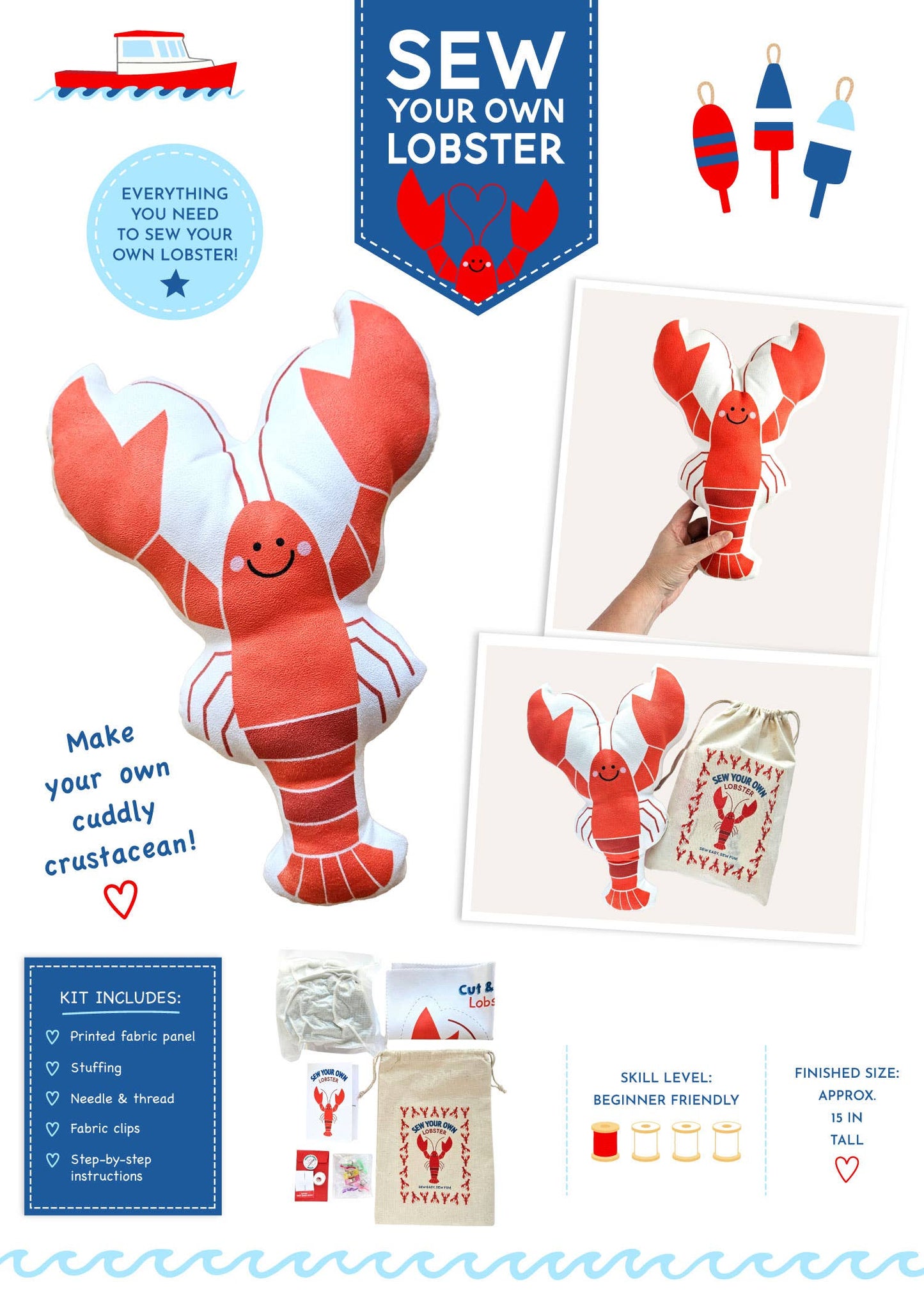 DIY Lobster Sewing Craft Kit: COMPLETE KIT