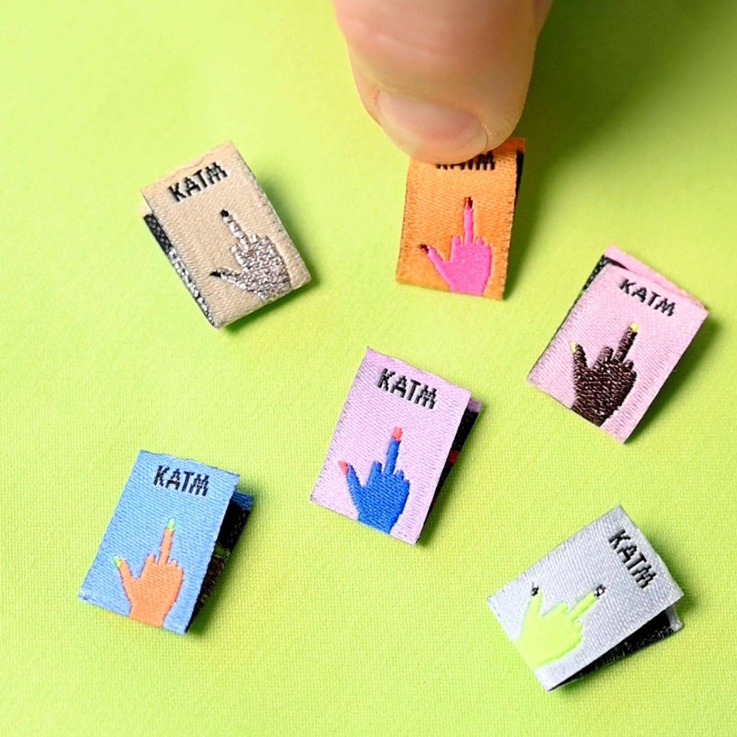 Middle Finger Mini Hands Woven Labels | Case of 6 units