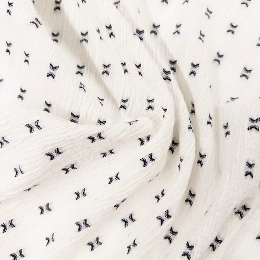 Cotton Gauze in White with Black Stitch - Deadstock