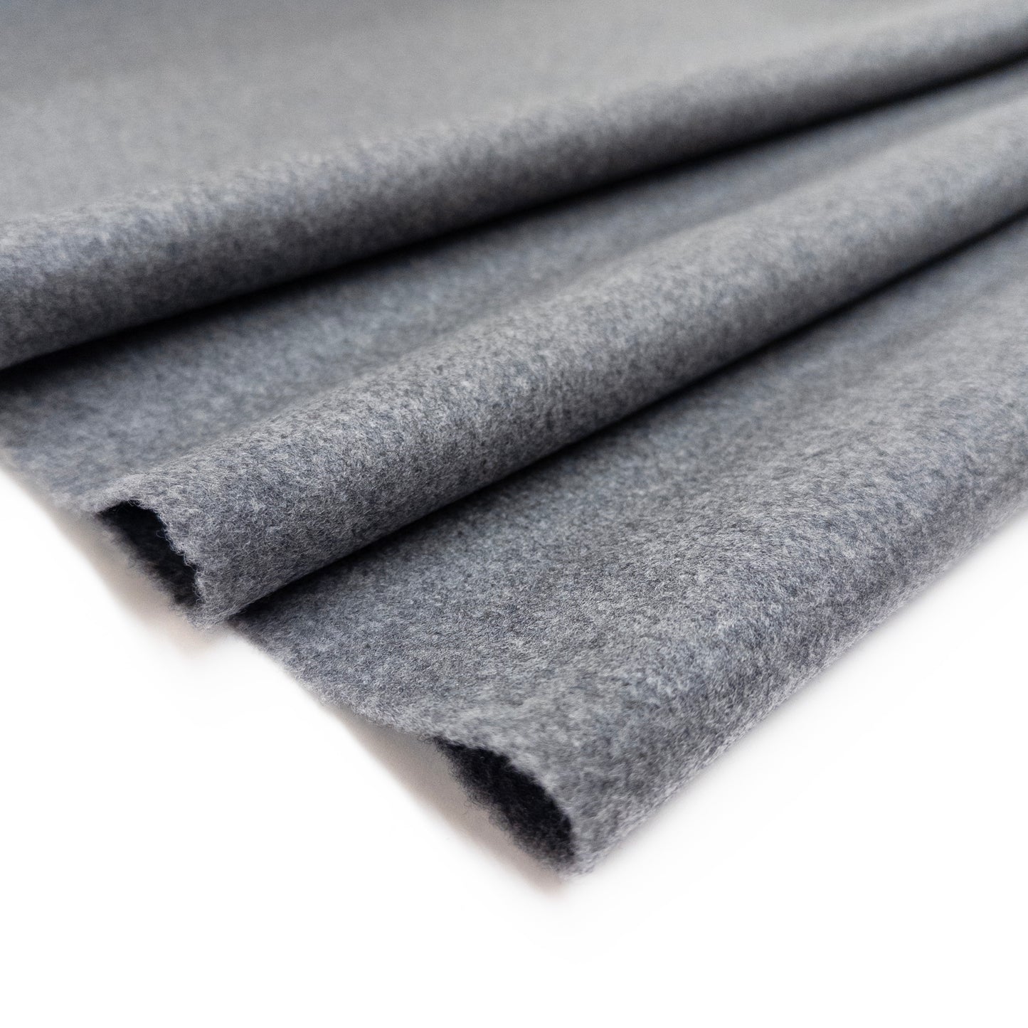 High quality Melton Italian wool in gray shown folded from above.