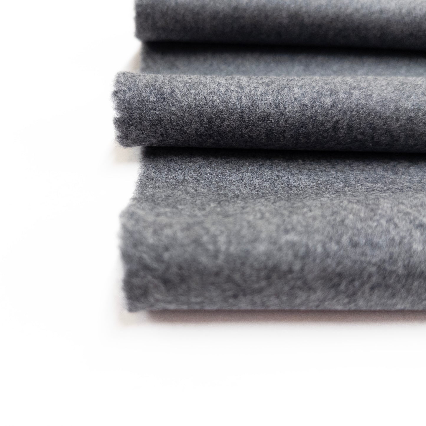 Detail view of gray Italian Melton wool