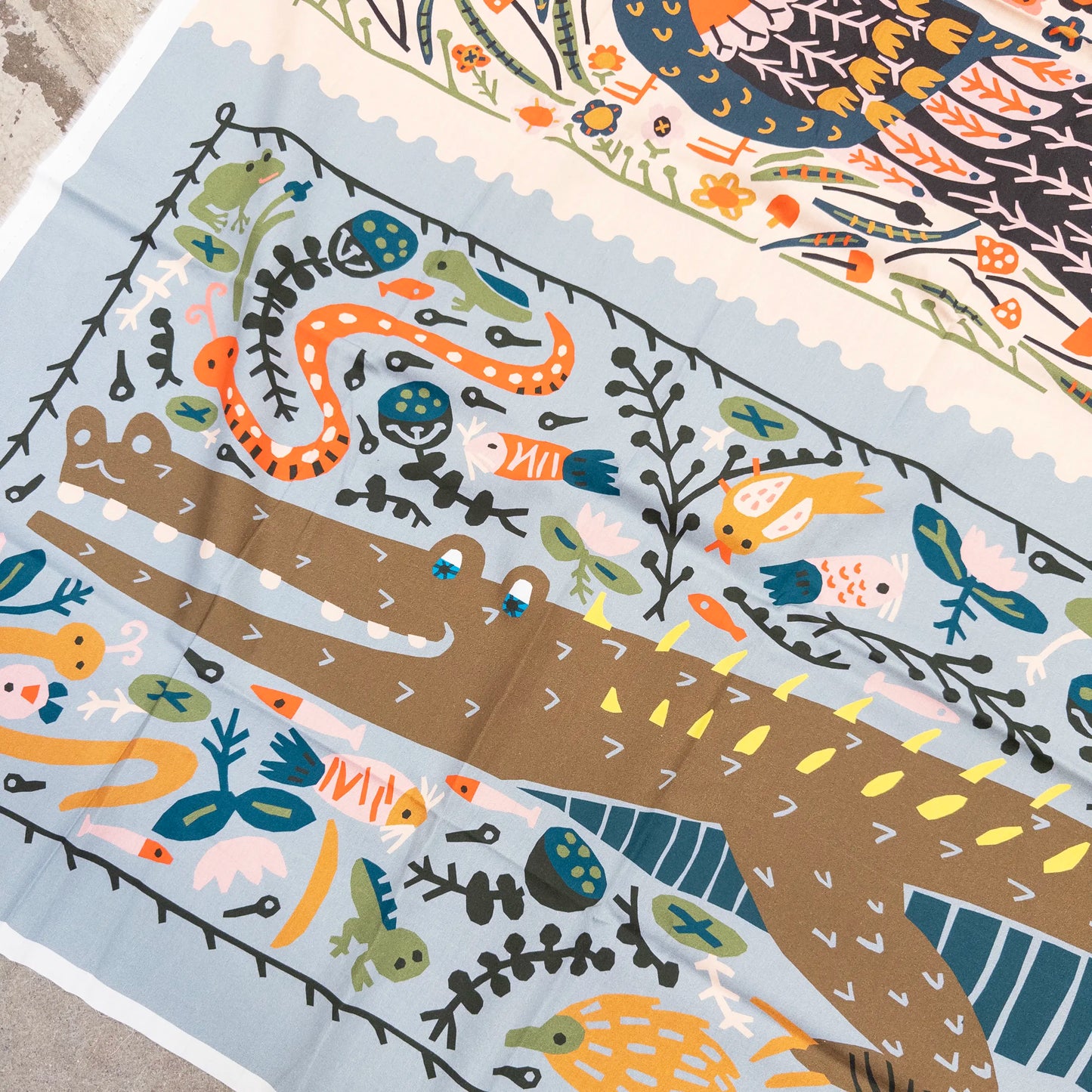 Fox Peacock Crocodile Whole Quilt Panel
