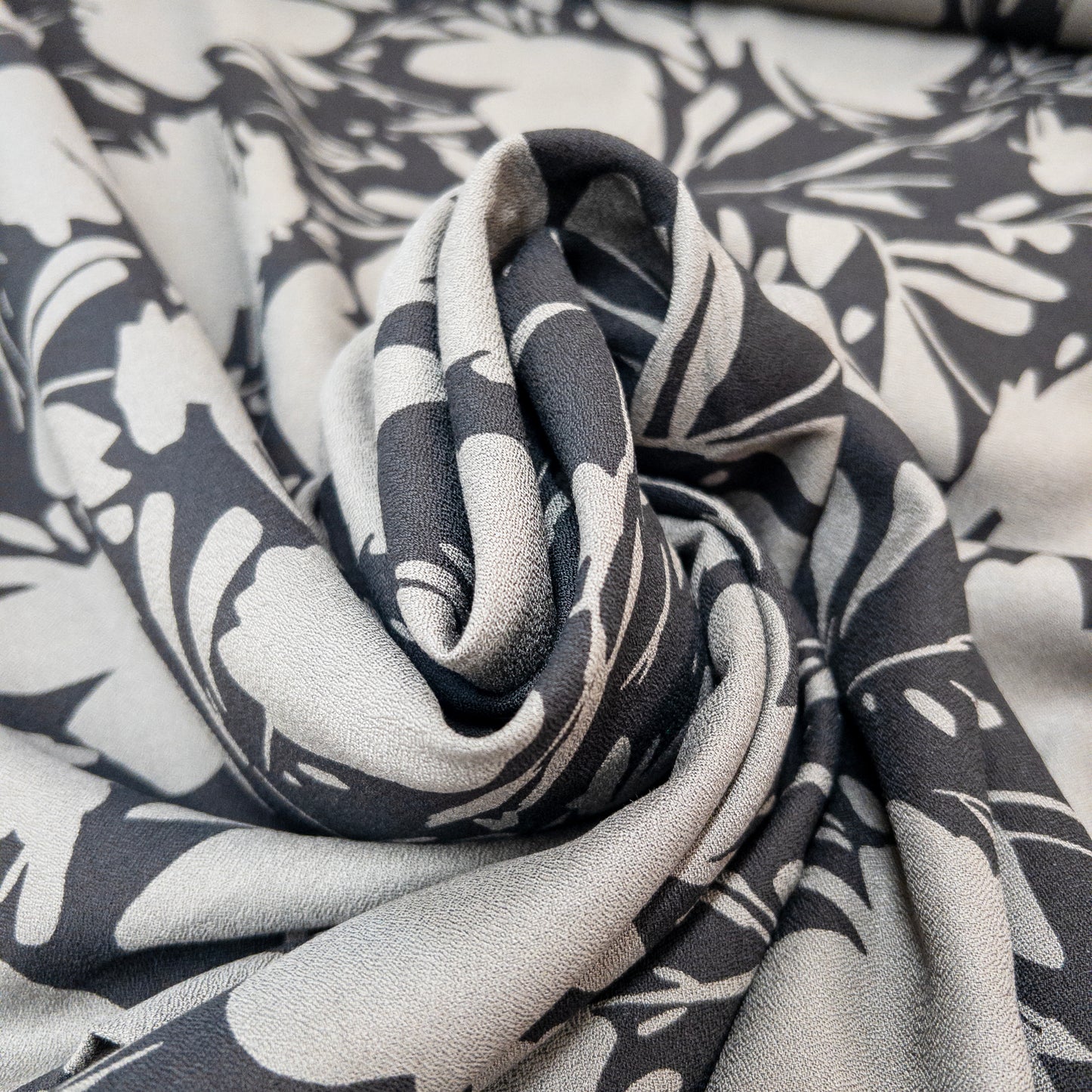 Floral Shade Viscose Crepe in Calm Grey