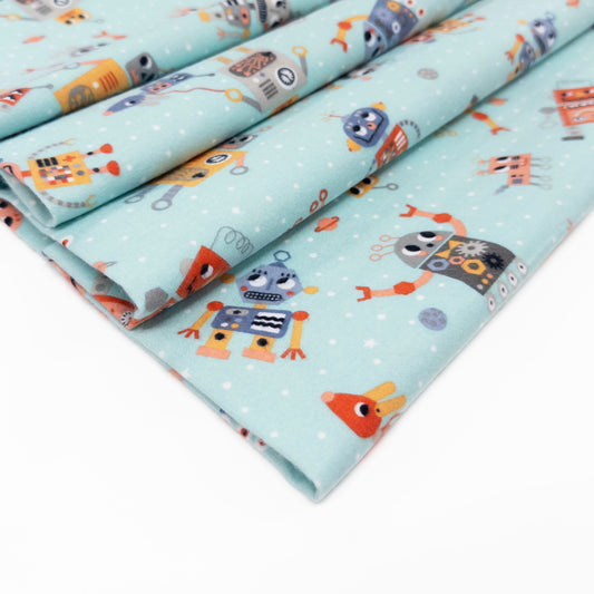 Astrobots in Aqua Flannel