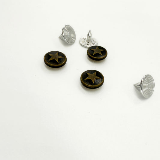 Single Star Rivets for Jeans in Antique Brass
