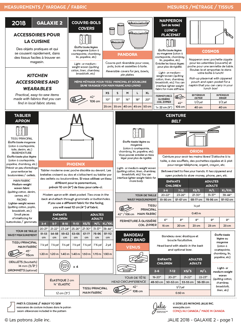 2018 // GALAXIE 2 - Kitchen Accessories and Wearables - Jalie
