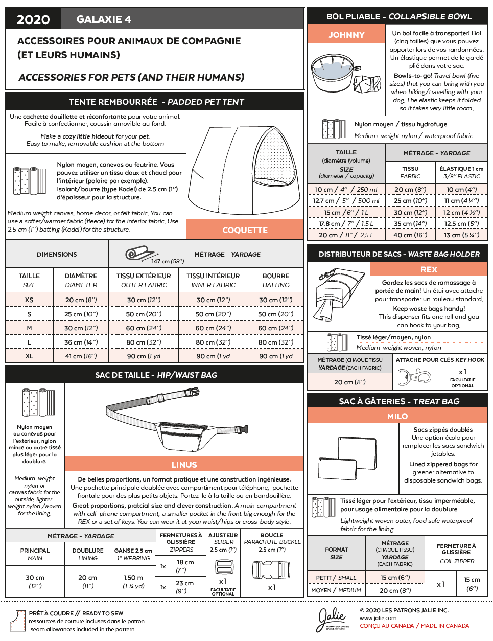 2020 // GALAXIE 4 - Accessories for pets (and their humans) - Jalie