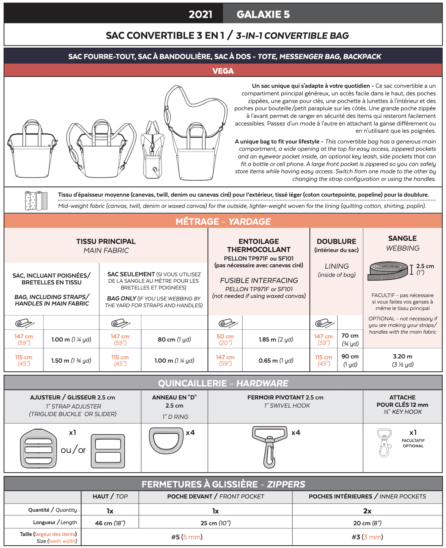 2021 // GALAXIE 5 - 3-in-1 Convertible backpack - Jalie