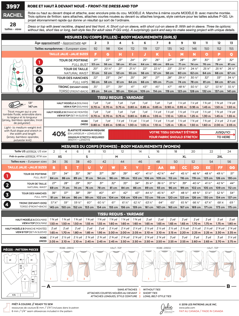 3997 // RACHEL Front-Tie Dress and Top - Jalie