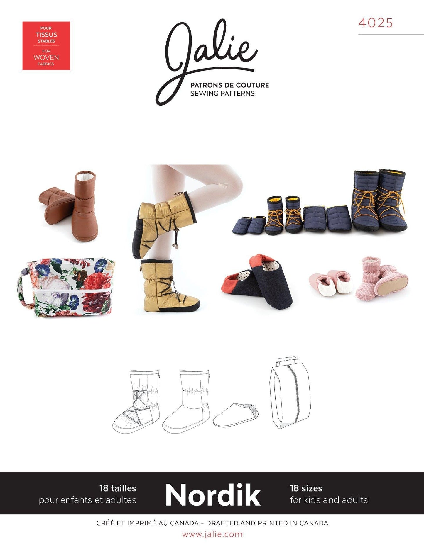 4025 // NORDIK Quilted booties and slippers with travel bag - Jalie