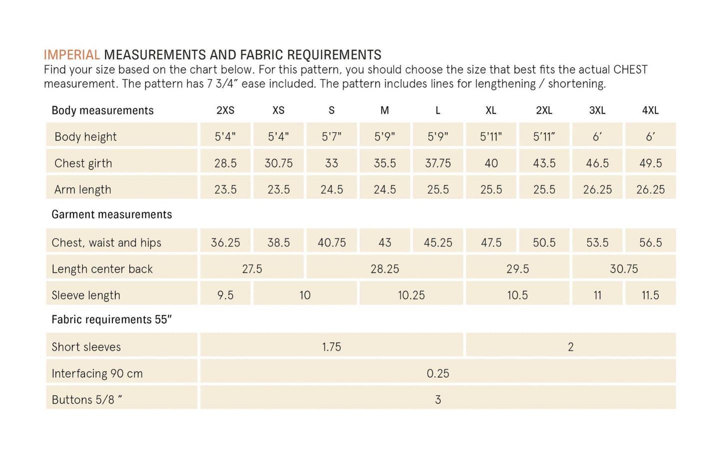 Measurement chart for clothing with body and garment dimensions on a white background