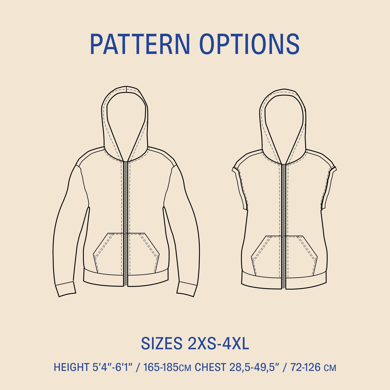 Zipper Hoodie Sewing Pattern - Unisex