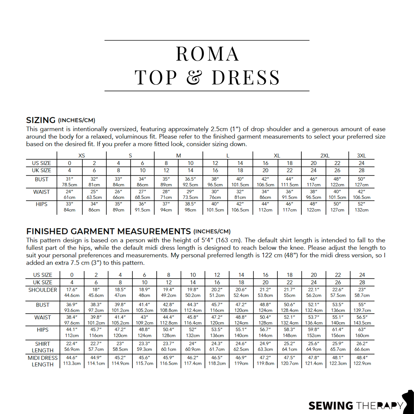 PDF Roma Top & Dress Pattern - Sewing Therapy