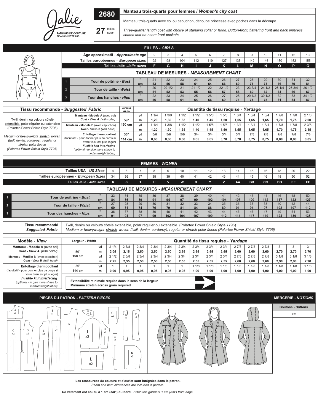 2680 // Stretch City Coat - Jalie