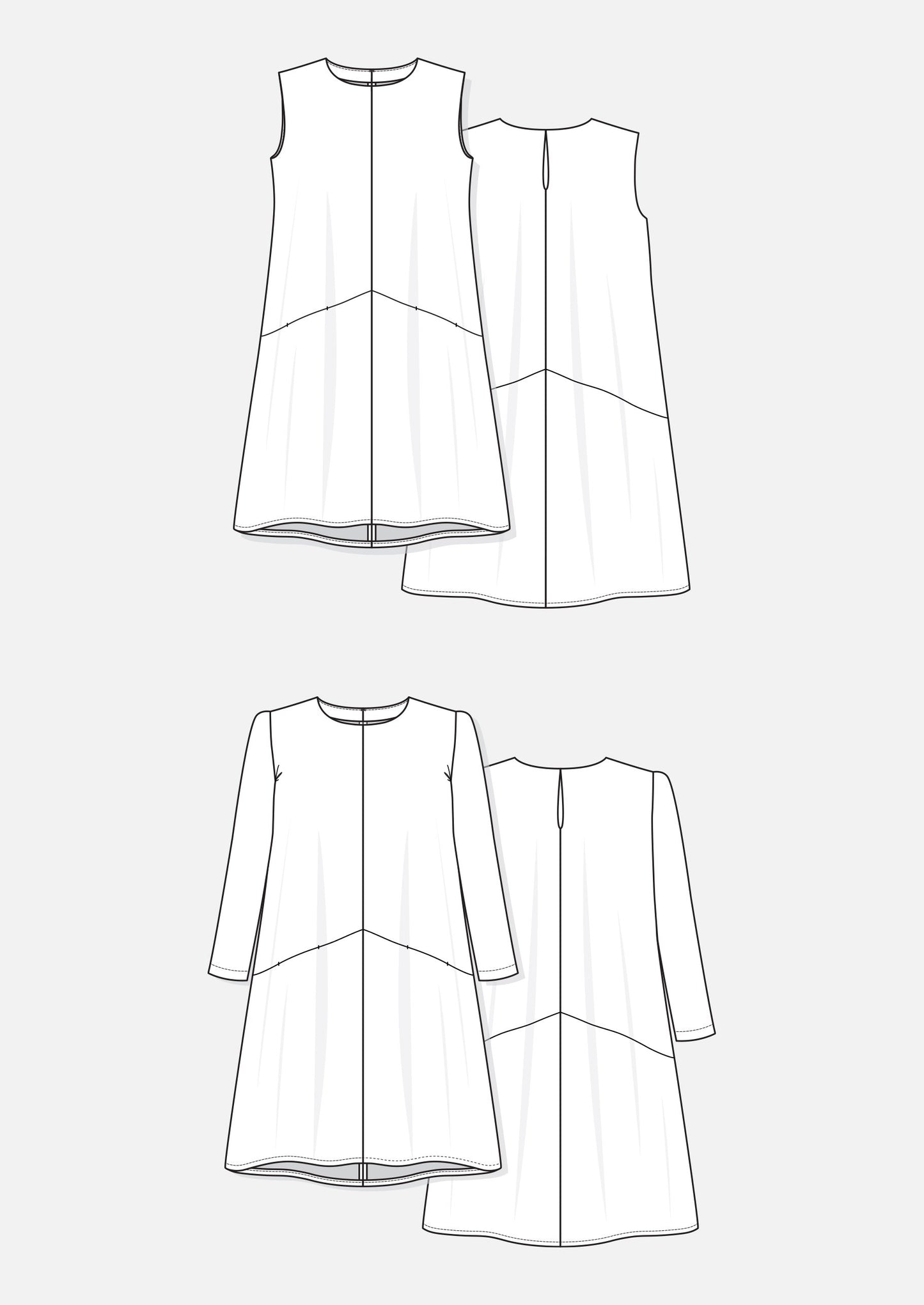 Line drawing of Farrow Dress sewing pattern by Grainline Studio