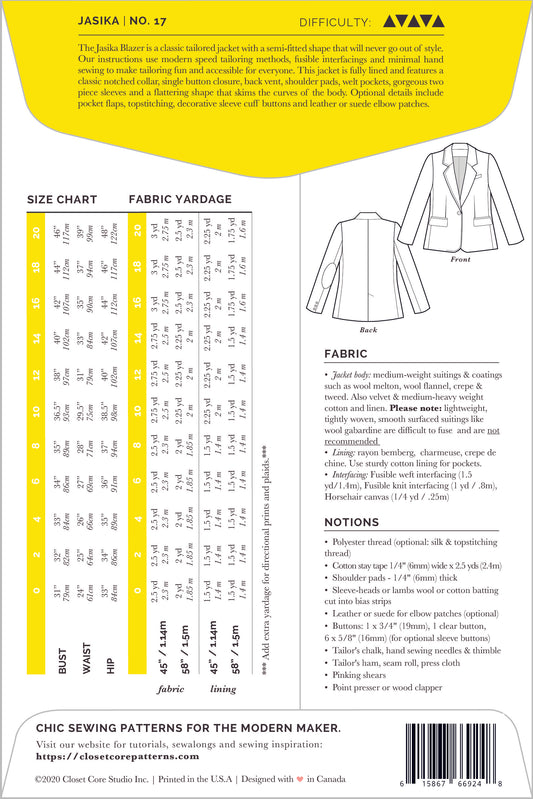 Envelope back Jasika Blazer Pattern by Closet core patterns