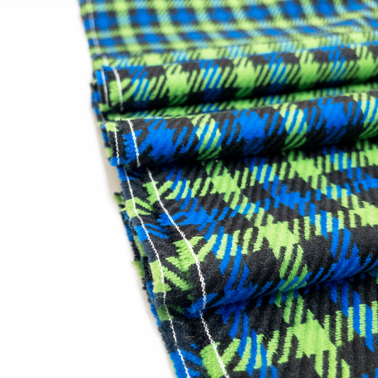 Lime and Cobalt Plaid Tweed - Deadstock