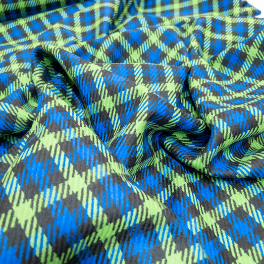 Lime and Cobalt Plaid Tweed - Deadstock