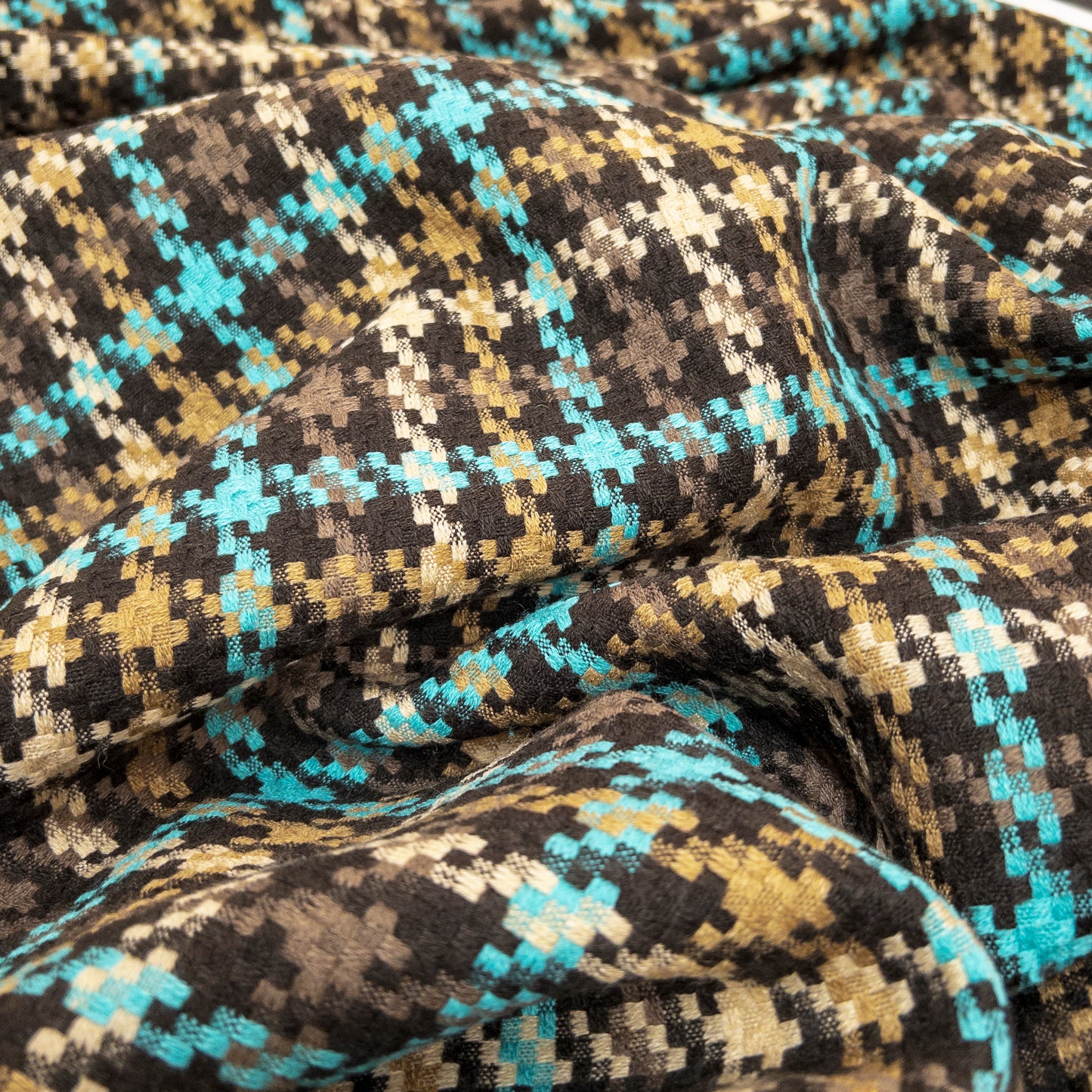 Turquoise Brown Houndstooth - Deadstock