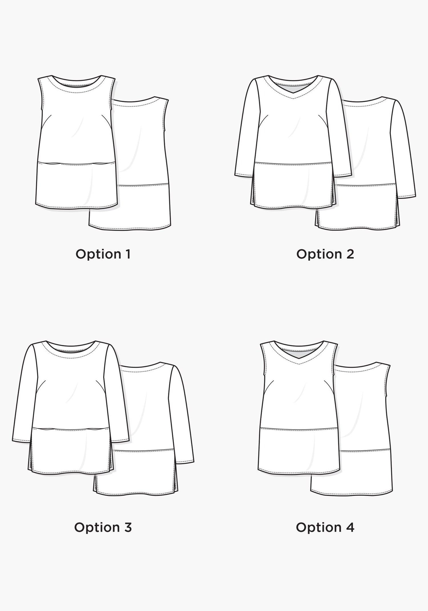 line drawing of uniform tunic sewing pattern by grainline studio